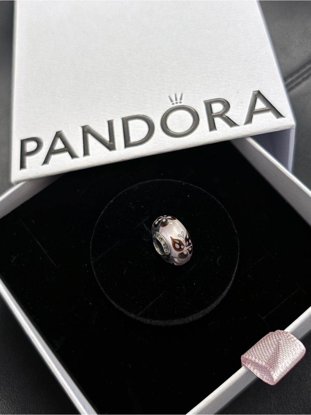 Pandora Pink and Brown Floral Murano Charm